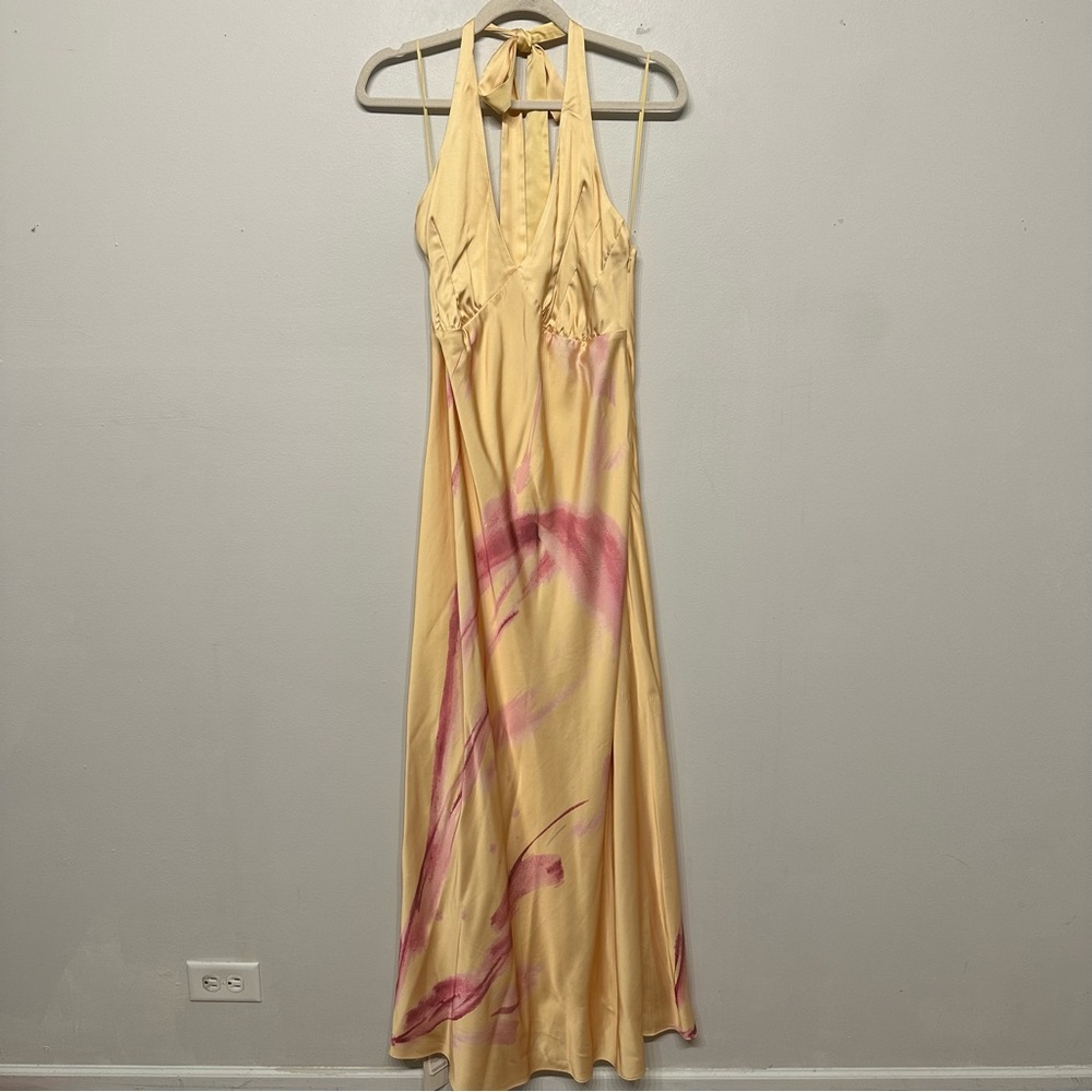 Abercrombie & Fitch Yellow Maxi Dress with Pink Brushstroke Print - Picture 6 of 14